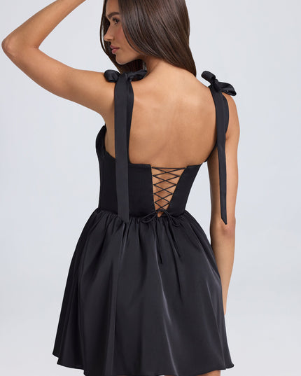 Black Draped Corset Mini Dress