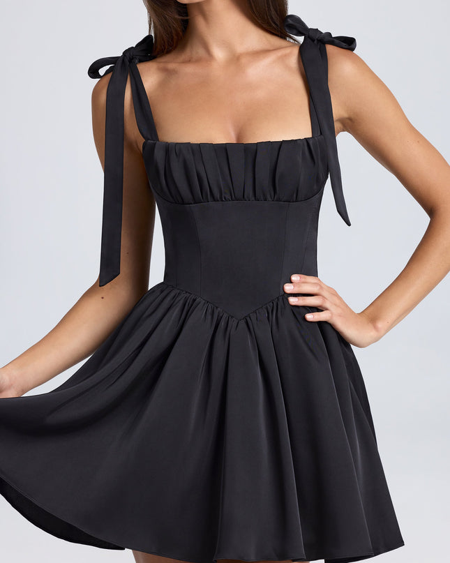 Black Draped Corset Mini Dress