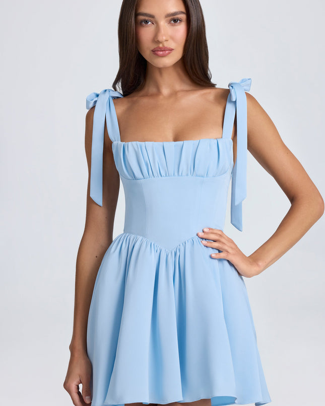 Sky Blue Draped Corset Mini Dress