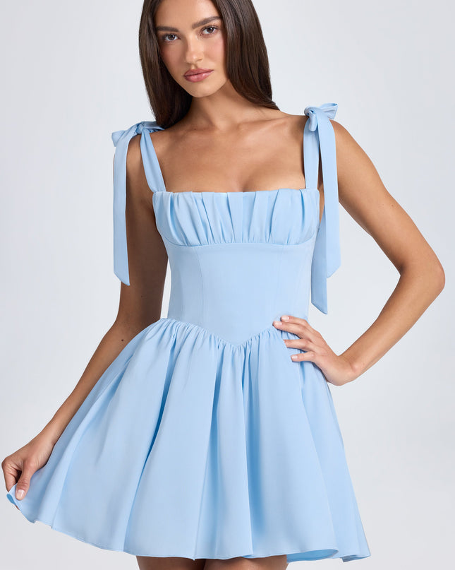 Sky Blue Draped Corset Mini Dress