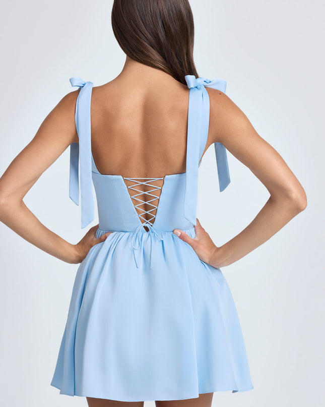 Sky Blue Draped Corset Mini Dress