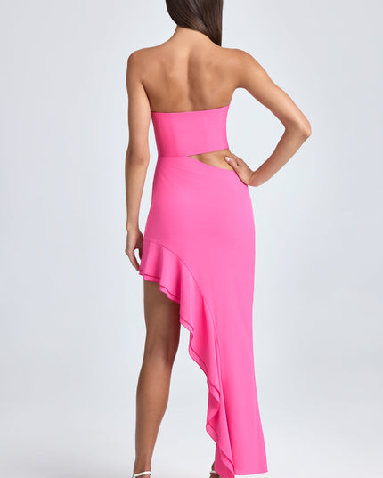 Lollipop Pink Bandeau Cut-Out Ruffle-Trim Maxi Dress