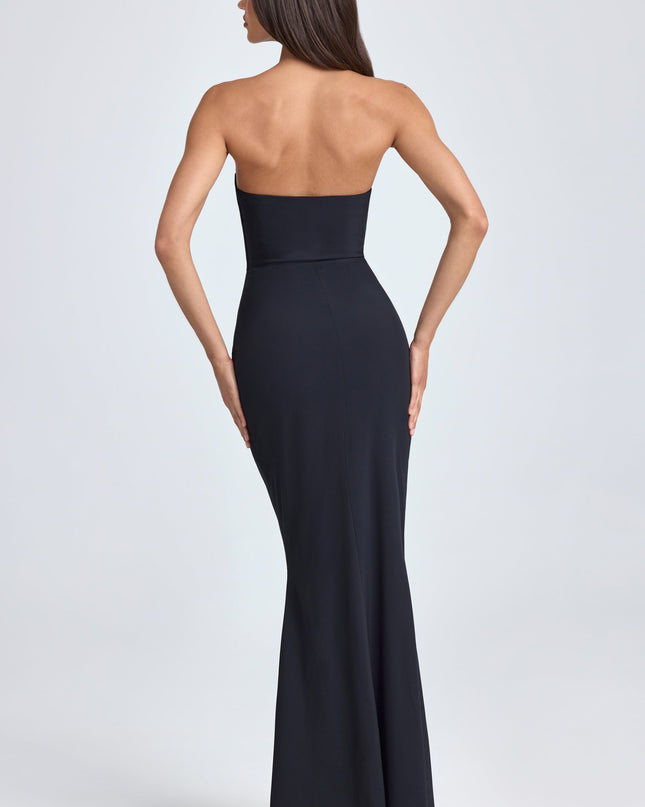 Black Bandeau Ruffle-Trim Corset Gown