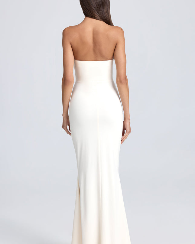 Ivory Bandeau Ruffle-Trim Corset Gown
