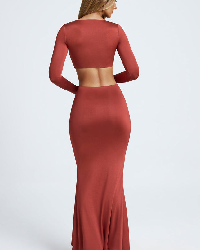 Auburn Brown Hardware Detail Fishtail Maxi Skirt