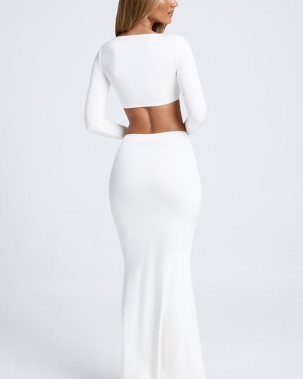 White Hardware Detail Fishtail Maxi Skirt