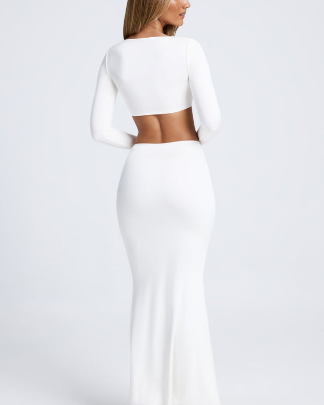 White Hardware Detail Fishtail Maxi Skirt