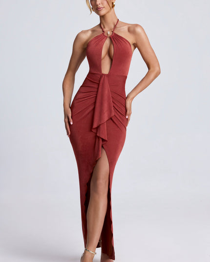 Sienna Hardware Detail Cut-Out Halterneck Maxi Dress