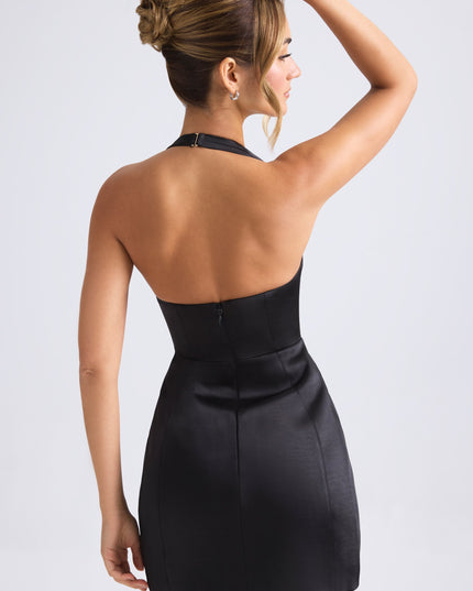 Black Halterneck Structured Tulip Mini Dress