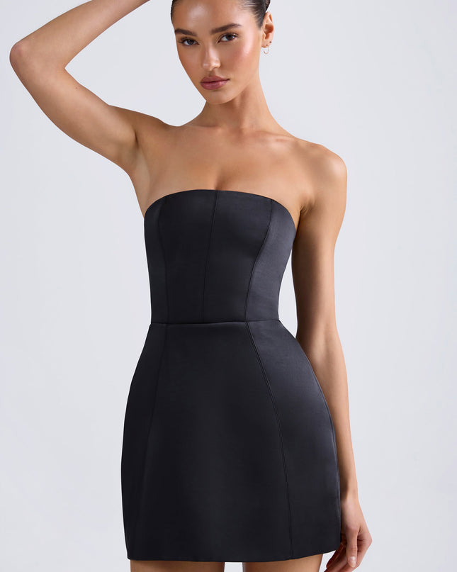 Black Bandeau Structured Tulip Mini Dress