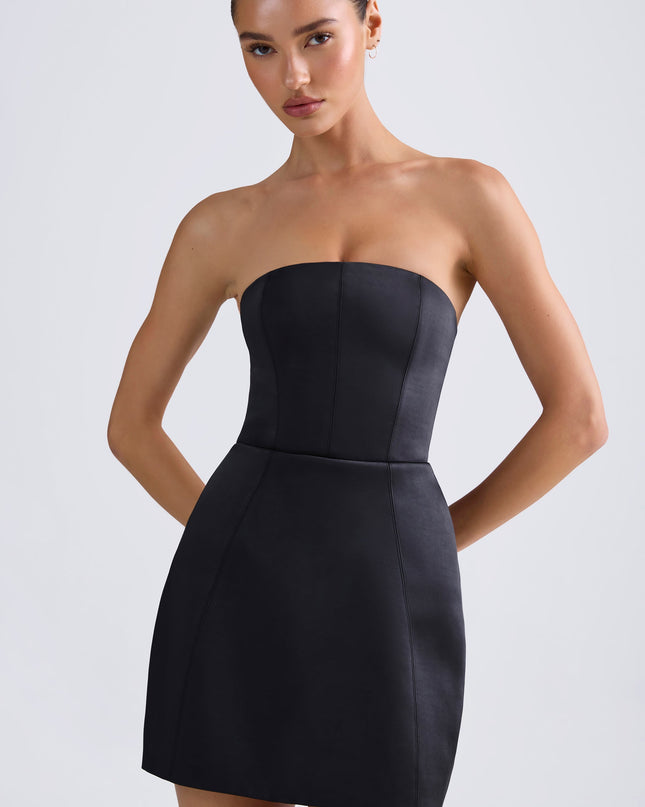 Black Bandeau Structured Tulip Mini Dress