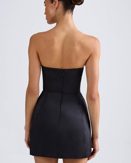 Black Bandeau Structured Tulip Mini Dress