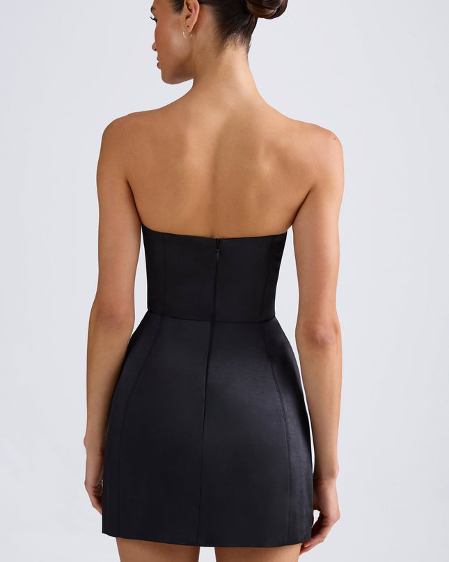 Black Bandeau Structured Tulip Mini Dress