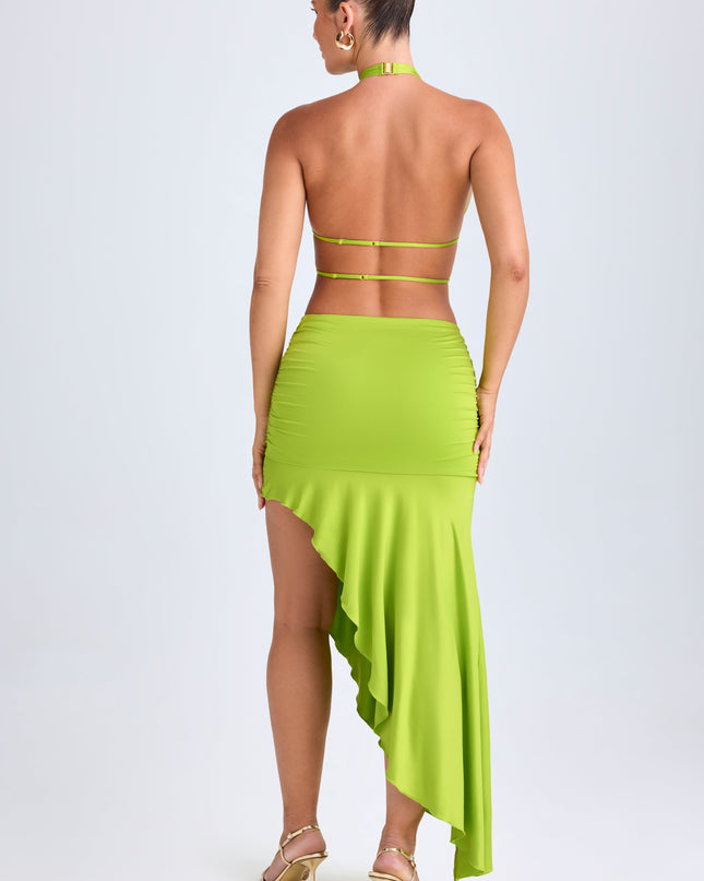 Lime Green Asymmetric Cut-Out Halterneck Midaxi Dress