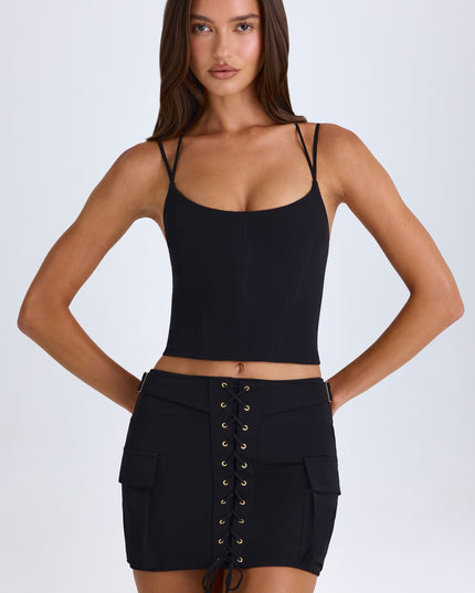 Black Lace-Up Cargo Micro Mini Skirt