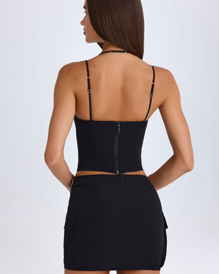 Black Lace-Up Cargo Micro Mini Skirt