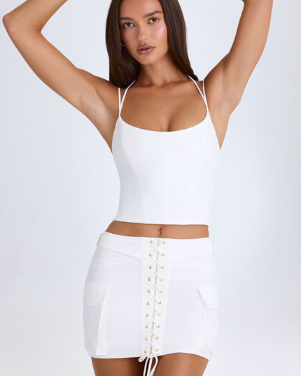 White Lace-Up Cargo Micro Mini Skirt
