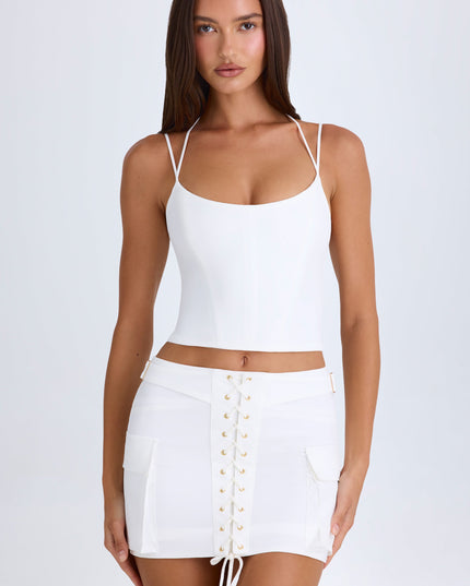 White Lace-Up Cargo Micro Mini Skirt