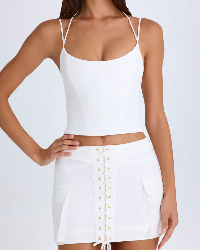 White Lace-Up Cargo Micro Mini Skirt