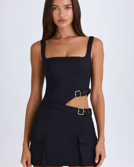 Black Belted Cut-Out Mini Dress