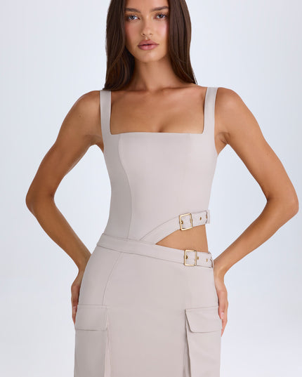 Taupe Belted Cut-Out Mini Dress