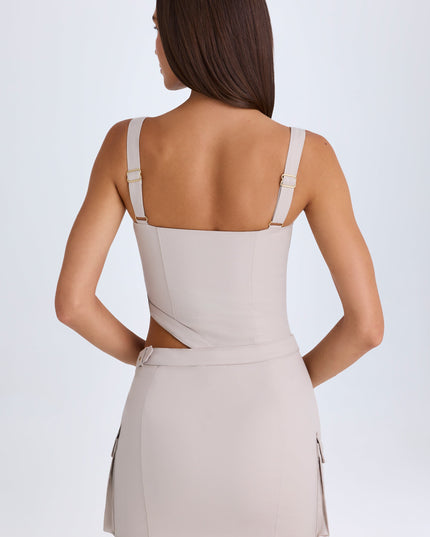 Taupe Belted Cut-Out Mini Dress