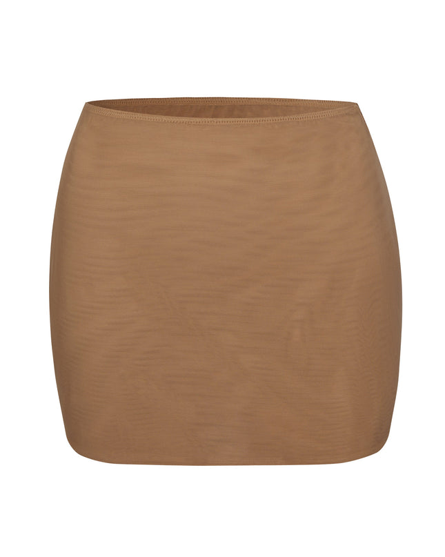 Almond Soft Mesh Low-Rise Micro Mini Slip Skirt
