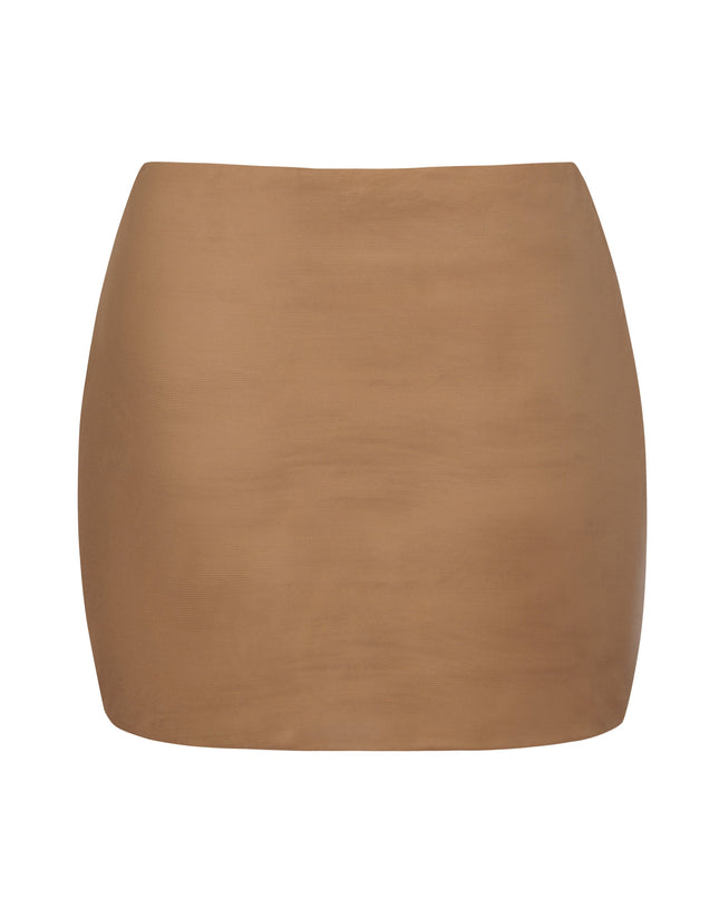 Almond Soft Mesh Low-Rise Micro Mini Slip Skirt