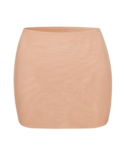 Warm Peach Soft Mesh Low-Rise Micro Mini Slip Skirt
