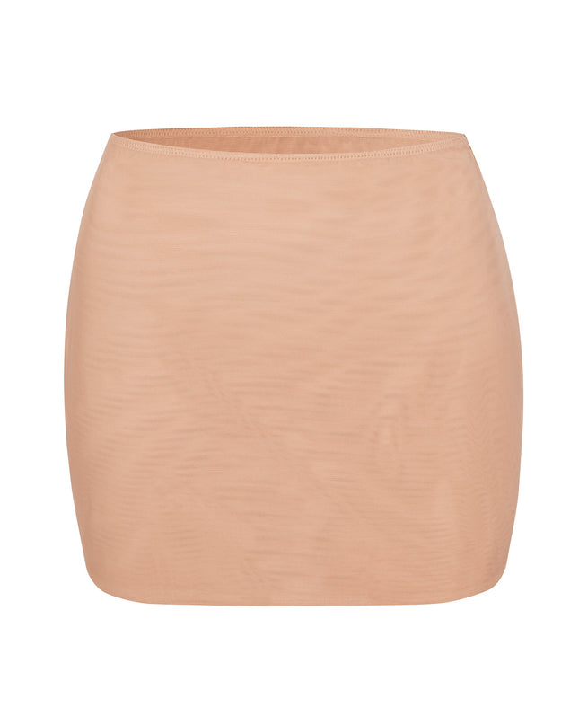 Warm Peach Soft Mesh Low-Rise Micro Mini Slip Skirt