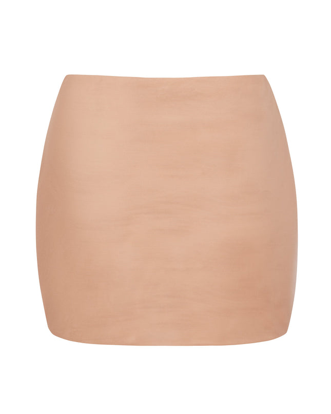 Warm Peach Soft Mesh Low-Rise Micro Mini Slip Skirt