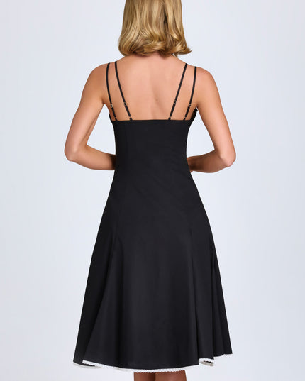 Black Bow-Detail A-Line Midi Dress