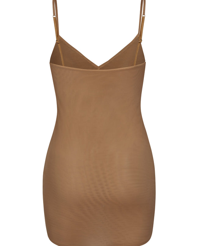 Almond Soft Mesh V-Neck Mini Slip Dress