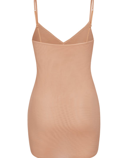 Warm Peach Soft Mesh V-Neck Mini Slip Dress