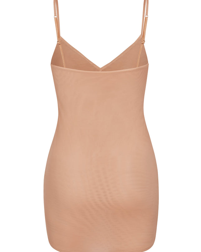 Warm Peach Soft Mesh V-Neck Mini Slip Dress