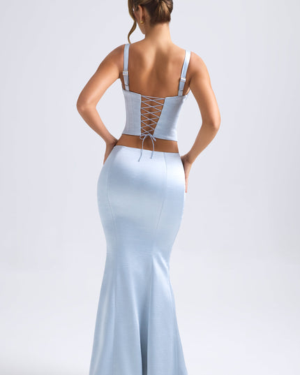 Light Blue Mid-Rise Fishtail Maxi Skirt