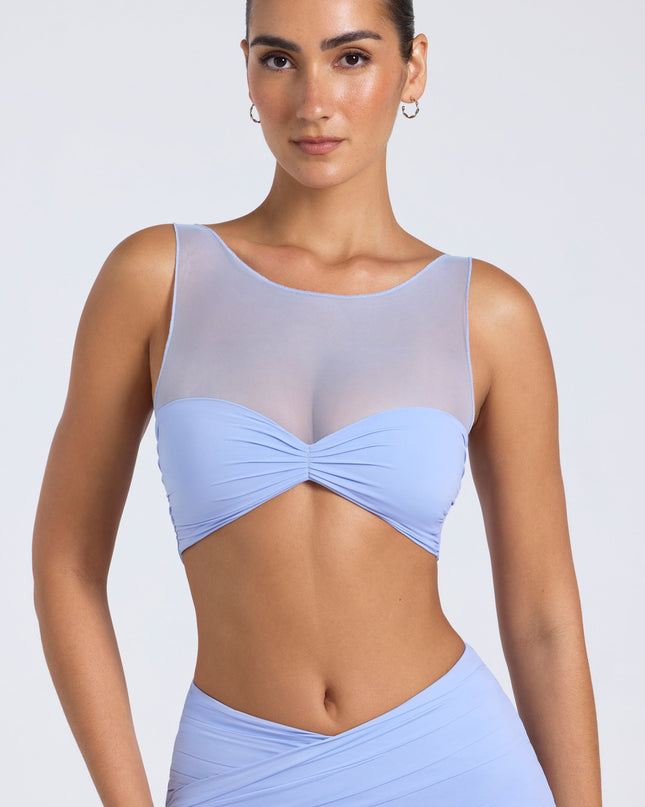 Periwinkle Blue Sheer Panelled Ruched Crop Top