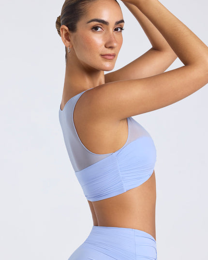 Periwinkle Blue Sheer Panelled Ruched Crop Top