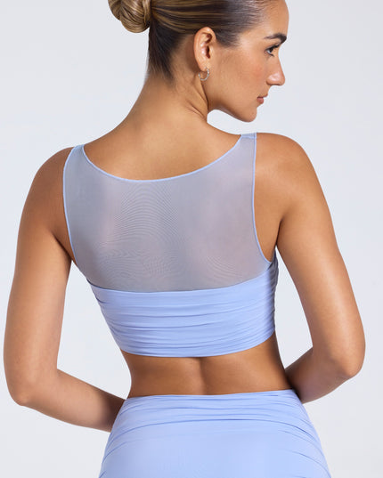 Periwinkle Blue Sheer Panelled Ruched Crop Top