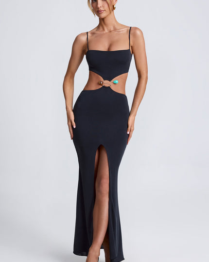 Black Hardware Detail Cut-Out Maxi Dress