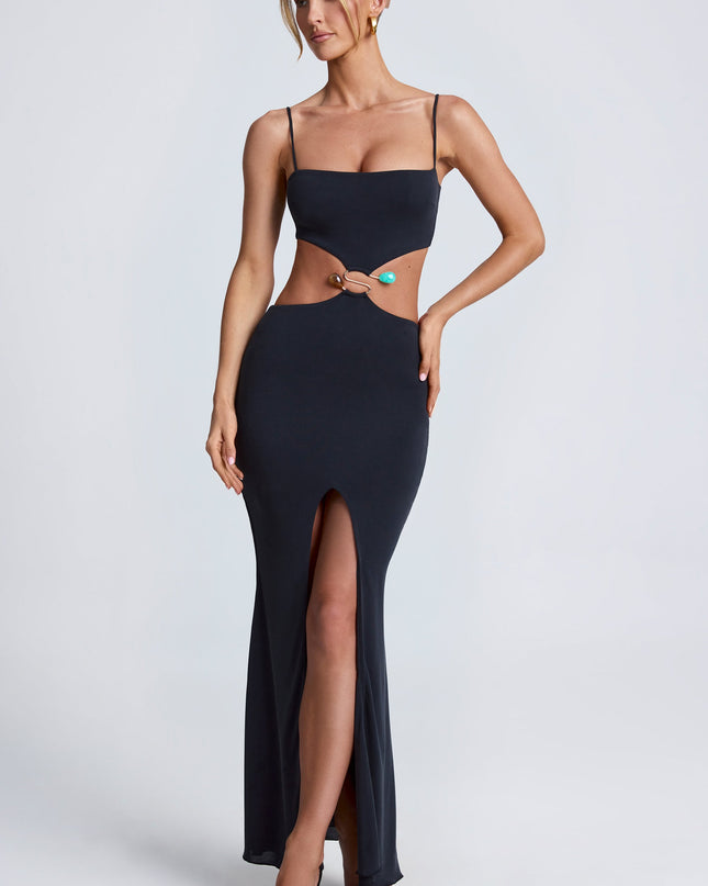 Black Hardware Detail Cut-Out Maxi Dress
