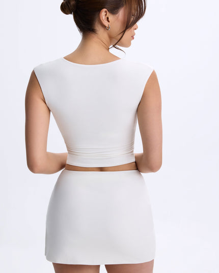 White Modal Ruched Cap-Sleeve Top