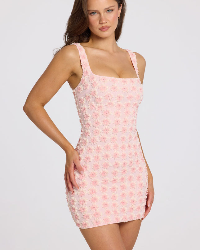 Soft Pink Ombre Embellished Square-Neck Mini Dress