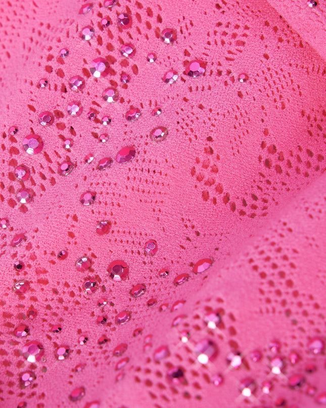 Bubblegum Pink Embellished Lace-Up High-Neck Top