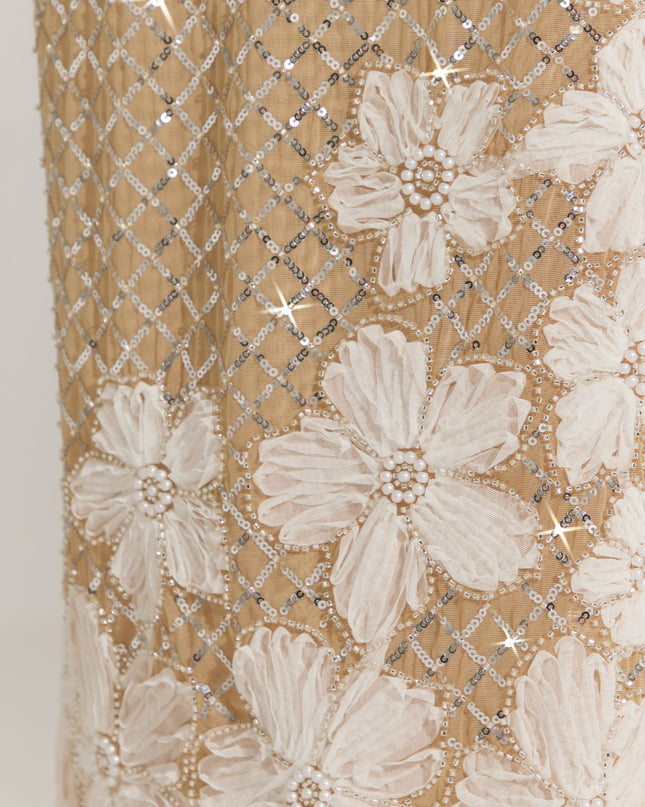 Gold Embellished Square-Neck Maxi Dress