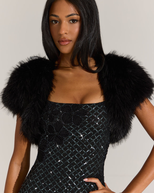 Black Faux-Fur Short Sleeve Bolero