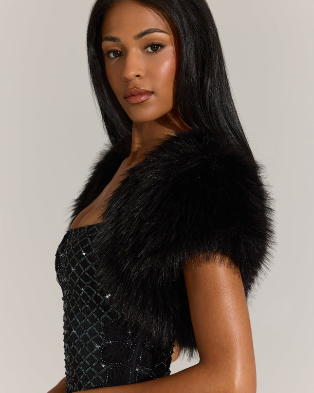 Black Faux-Fur Short Sleeve Bolero