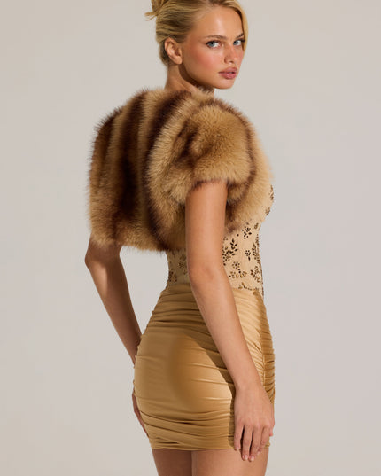 Mink Faux-Fur Short Sleeve Bolero