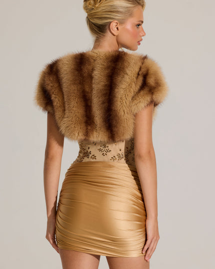 Mink Faux-Fur Short Sleeve Bolero