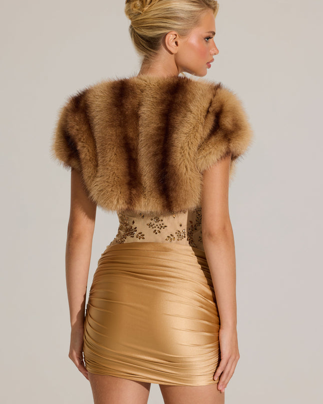 Mink Faux-Fur Short Sleeve Bolero